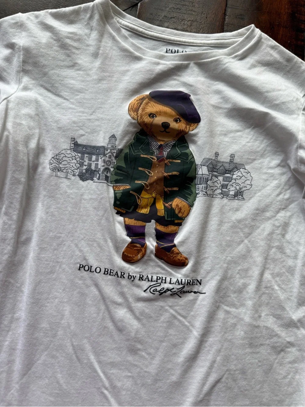 Ralph Lauren White Long-Sleeve Polo Bear Tee with Green Jacket